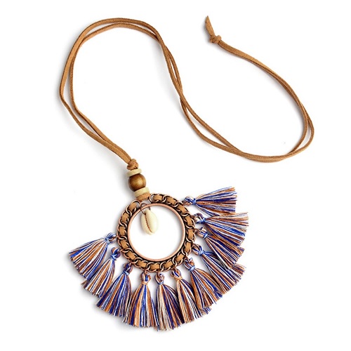 A-ZB-XL763 Blue-Brown Tassel Round Funky Vintage Necklace Shop - Click Image to Close